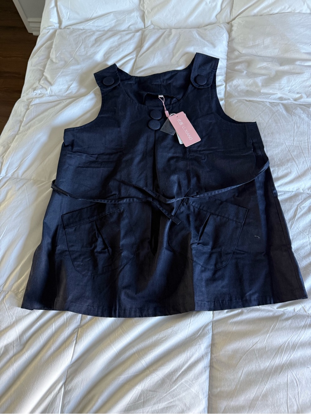Navy Sleeveless Tunic with Front Pockets